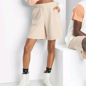 Wild Fable High-Rise Fleece Bermuda Shorts in Light Taupe